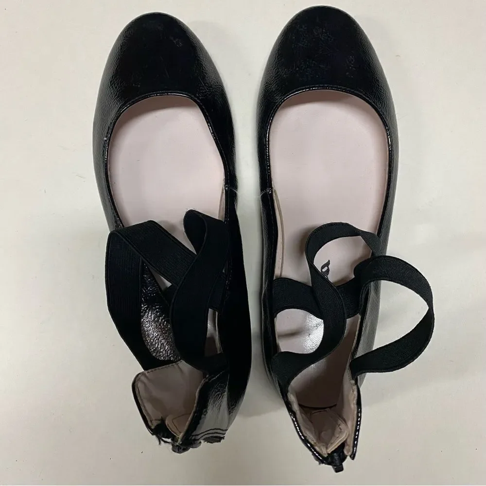 NINA MARISSA BLACK CRINKLE PATENT Mary Jane ballet flat dress shoe elastic 4